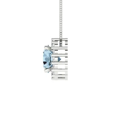 Pre-owned Pucci 1.3 Round Cut Halo Natural Aquamarine Pendant Necklace 16" Chain 14k White Gold In D