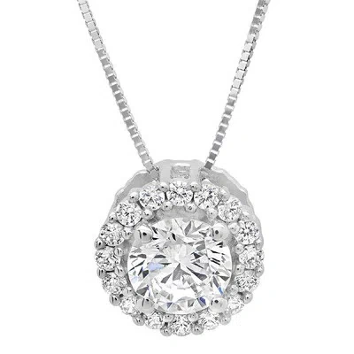 Pre-owned Pucci 1.30 Ct Round Halo Real Lab Created Moissanite Pendant 18" Chain 14k White Gold In D