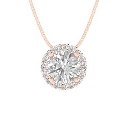 Pre-owned Pucci 1.30ct Round Pave Halo Real Synthetic Moissanite Pendant 18" Chain 14k Pink Gold