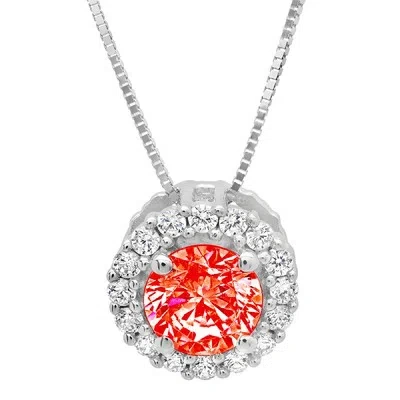 Pre-owned Pucci 1.3ct Rd Vvs1 Red Pave Halo Pendant Necklace 16 Box Chain Box 14k White Gold