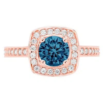 Pre-owned Pucci 1.3ct Round Cut Halo London Blue Topaz Promise Bridal Wedding Ring 14k Rose Gold In D