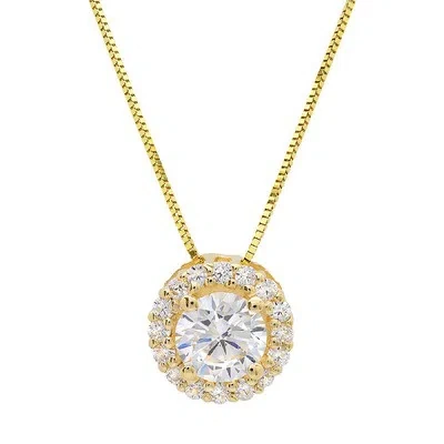 Pre-owned Pucci 1.3ct Round Cut Halo Vvs1 Clear Simulated Pendant 18" Chain 14k Yellow Gold In D