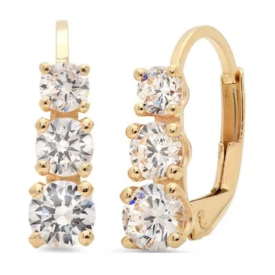 Pre-owned Pucci 1.06 Ct Round Cut Simulated 3-stone Past Present Future Earrings 14k Yellow Gold In D