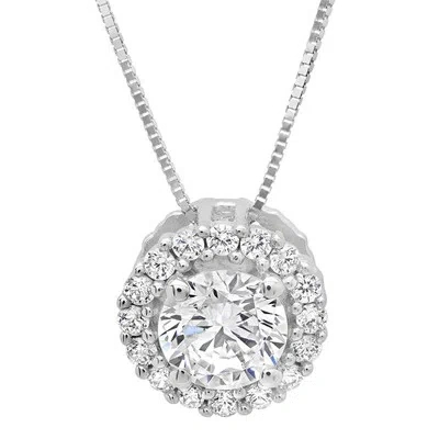 Pre-owned Pucci 1.3ct Round Cut Simulated Solitaire Halo Pendant 14k White Gold + 16" Chain In D