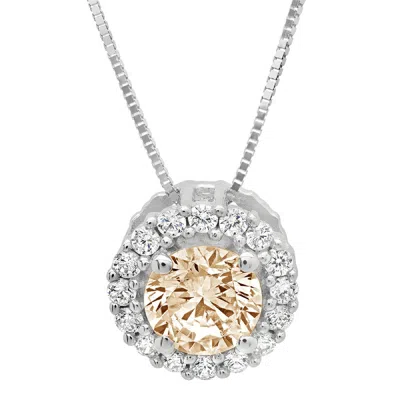 Pre-owned Pucci 1.3ct Round Halo Natural Morganite Pendant Necklace 18" Chain 14k White Gold In D