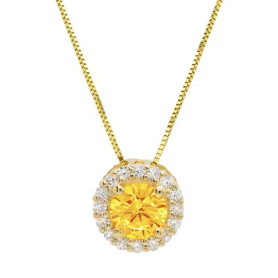 Pre-owned Pucci 1.3ct Round Natural Citrine Pave Halo Pendant Necklace 16" Chain 14k Yellow Gold