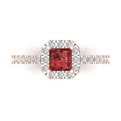 Pre-owned Pucci 1.4 Ct Princess Cut Real Red Garnet Bridal Statement Designer Ring 14k Pink Gold