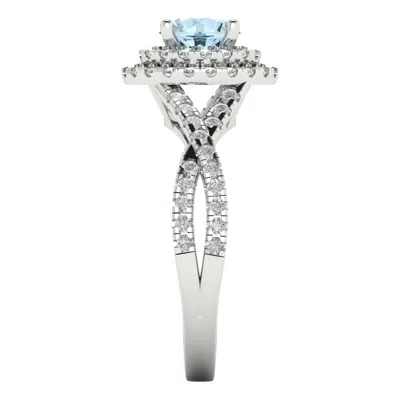 Pre-owned Pucci 1.4 Ct Round Cut Halo Sky Blue Topaz Promise Bridal Wedding Ring 14k White Gold In D
