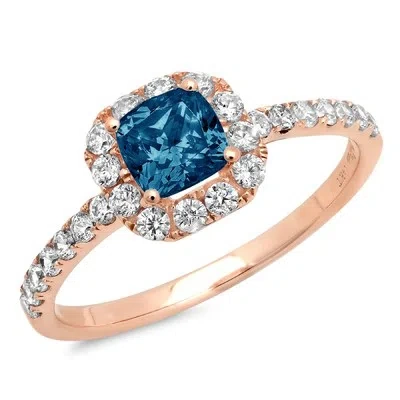 Pre-owned Pucci 1.4 Princess London Blue Topaz Promise Bridal Wedding Classic Ring 14k Rose Gold In D