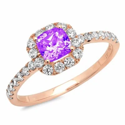 Pre-owned Pucci 1.4 Princess Real Amethyst Classic Bridal Statement Designer Ring 14k Rose Gold In Purple