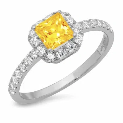 Pre-owned Pucci 1.4 Princess Real Citrine Modern Bridal Statement Designer Ring 14k White Gold In Yellow