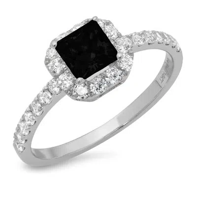 Pre-owned Pucci 1.4 Princess Real Onyx Promise Bridal Wedding Classic Ring Solid 14k White Gold In D