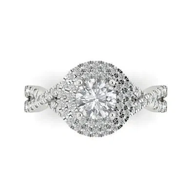 Pre-owned Pucci 1.40 Ct Round Cut Halo Moissanite Classic Bridal Statement Ring 14k White Gold In White/colorless