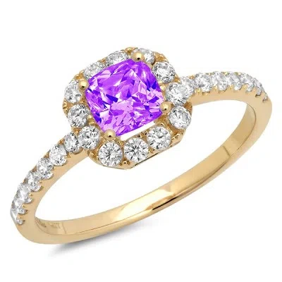 Pre-owned Pucci 1.40ct Princess Cut Natural Amethyst Promise Bridal Wedding Ring 14k Yellow Gold In Purple