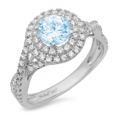 Pre-owned Pucci 1.40ct Round Cut Vvs1 Halo Blue Stone Promise Bridal Wedding Ring 14k White Gold In D