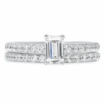 Pre-owned Pucci 1.41ct Emerald Round Cut Engagement Wedding Bridal Ring Band Set 14k White Gold In White/colorless