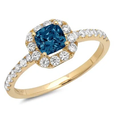 Pre-owned Pucci 1.4ct Princess Cut London Blue Topaz Promise Bridal Wedding Ring 14k Yellow Gold In D
