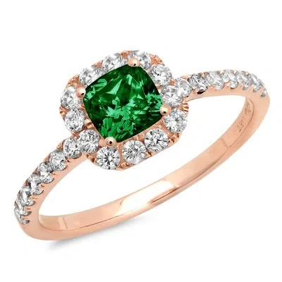 Pre-owned Pucci 1.4ct Princess Simulated Emerald Promise Wedding Designer Ring 14k Rose Gold In Green