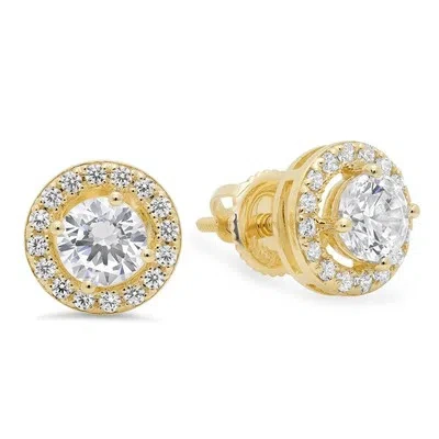 Pre-owned Pucci 1.4ct Round Simulated Diamond Stud Halo Solitaire Earrings 14k Yellow Gold