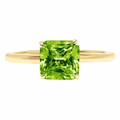 Pre-owned Pucci 1.5 Asscher Cut Designer Statement Natural Peridot Ring Real 14k Yellow Gold