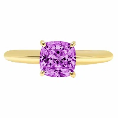 Pre-owned Pucci 1.5 Ct Cushion Cut Simulated Alexandrite Stone Promise Ring 14k Yellow Gold In Purple