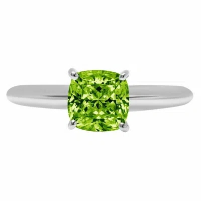 Pre-owned Pucci 1.5 Ct Cushion Designer Statement Bridal Classic Peridot Ring 14k White Gold