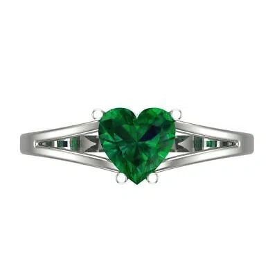 Pre-owned Pucci 1.5 Ct Heart Cut Statement Designer Simulated Emerald Ring Real 14k White Gold