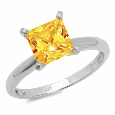 Pre-owned Pucci 1.5 Ct Princess Cut Designer Statement Classic Real Citrine Ring 14k White Gold