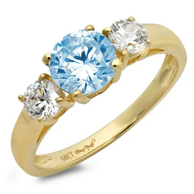 Pre-owned Pucci 1.5 Ct Round 3 Stone Real Aquamarine Promise Bridal Wedding Ring 14k Yellow Gold In D