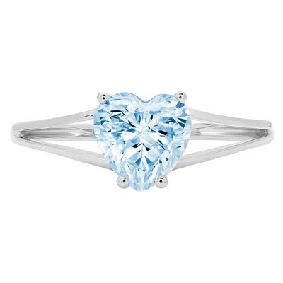Pre-owned Pucci 1.5 Heart Split Shank Real Aquamarine Wedding Bridal Promise Ring 14k White Gold In D