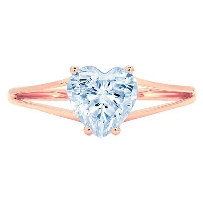 Pre-owned Pucci 1.5 Heart Split Shank Sky Blue Topaz Wedding Bridal Promise Ring 14k Rose Gold In D