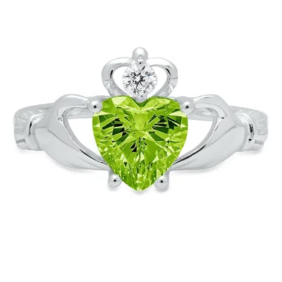 Pre-owned Pucci 1.5 Irish Celtic Claddagh Natural Peridot Promise Wedding Ring 14k White Gold In Green