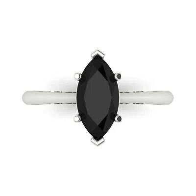Pre-owned Pucci 1.5 Marquise Cut Designer Statement Natural Onyx Ring Real Solid 14k White Gold