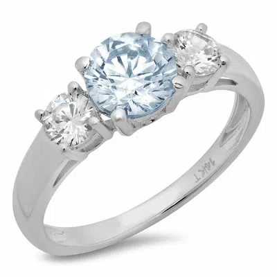 Pre-owned Pucci 1.5 Round 3 Stone Natural Aquamarine Classic Bridal Designer Ring 14k White Gold