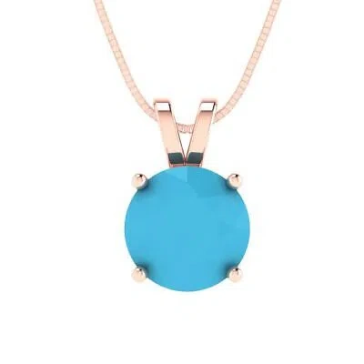 Pre-owned Pucci 1.5 Round Cut Simulated Turquoise Pendant Necklace 18" Chain 14k Rose Pink Gold
