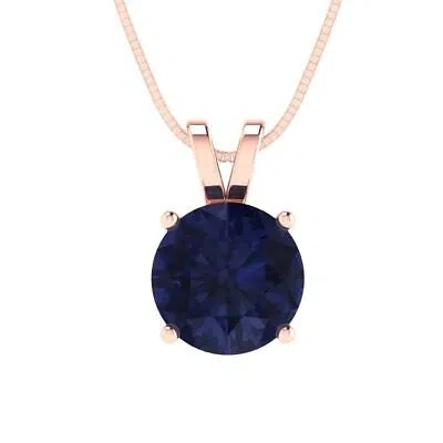 Pre-owned Pucci 1.5 Round Simulated Blue Sapphire Pendant Necklace 16" Chain 14k Rose Pink Gold