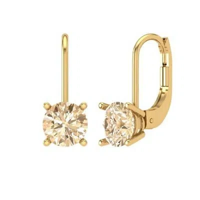 Pre-owned Pucci 1.5 Round Solitaire Classic Drop Dangle Real Morganite Earrings 14k Yellow Gold