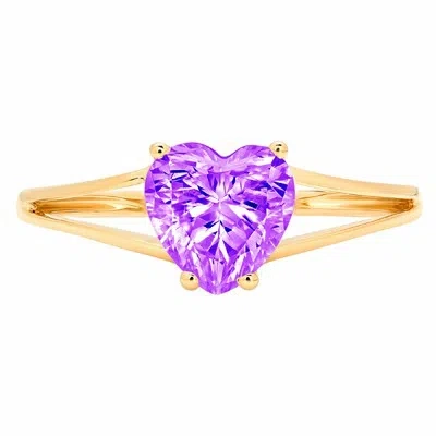 Pre-owned Pucci 1.50 Ct Heart Split Shank Statement Classic Real Amethyst Ring 14k Yellow Gold In Purple