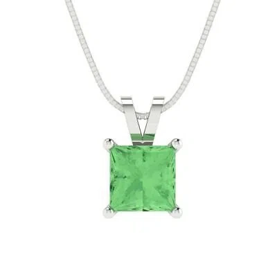 Pre-owned Pucci 1.50 Ct Princess Cut Cz Green Pendant Necklace 16" Chain Real 14k White Gold