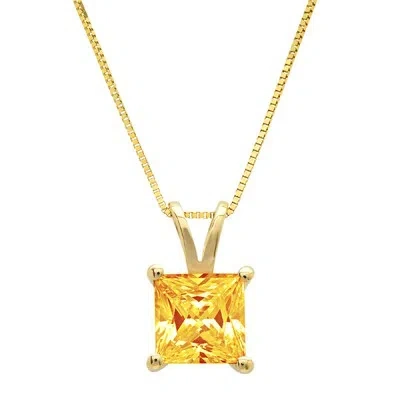Pre-owned Pucci 1.50 Ct Princess Cut Natural Citrine Pendant Necklace 16" Chain 14k Yellow Gold