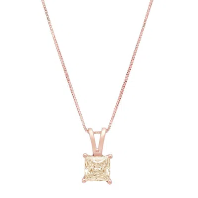 Pre-owned Pucci 1.50 Ct Princess Cut Natural Morganite Pendant Necklace 16" Chain 14k Rose Gold In D