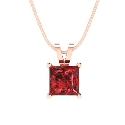 Pre-owned Pucci 1.50 Ct Princess Cut Natural Red Garnet Pendant Necklace 16" Chain 14k Pink Gold