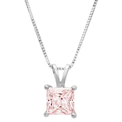 Pre-owned Pucci 1.50 Ct Princess Cut Pink Pendant 16" Chain Box 14k Solid White Gold