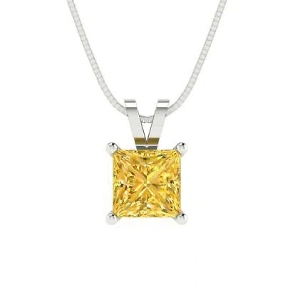 Pre-owned Pucci 1.50 Ct Princess Cut Real Citrine Pendant Necklace 16 Box Chain 14k White Gold In Yellow