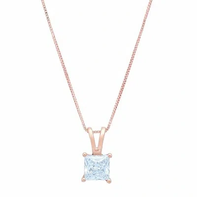 Pre-owned Pucci 1.50 Ct Princess Cut Swiss Topaz Pendant Necklace 18" Chain Solid 14k Rose Gold In D