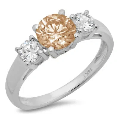 Pre-owned Pucci 1.50 Ct Round 3 Stone Simulated Champagne Stone Promise Ring 14k White Gold