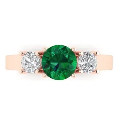 Pre-owned Pucci 1.50 Ct Round 3 Stone Simulated Emerald Promise Bridal Wedding Ring 14k Gold In Green