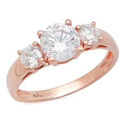 Pre-owned Pucci 1.50ct Round 3 Stone Synthetic Moissanite Promise Wedding Ring 14k Rose Gold In White/colorless