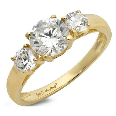 Pre-owned Pucci 1.50 Ct Round Cut 3 Stone Moissanite Promise Bridal Wedding Ring 14k Yellow Gold In White/colorless