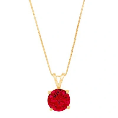 Pre-owned Pucci 1.50 Ct Round Cut Natural Red Garnet Pendant Necklace 16" Chain 14k Yellow Gold